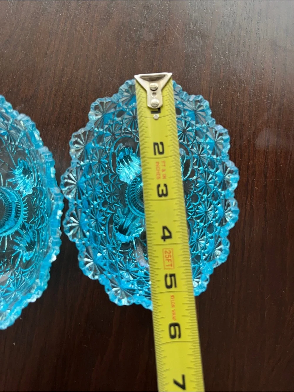 Set of 2 L.G. Wright Blue Daisy & Button Footed Dishes w/ candle holder centers